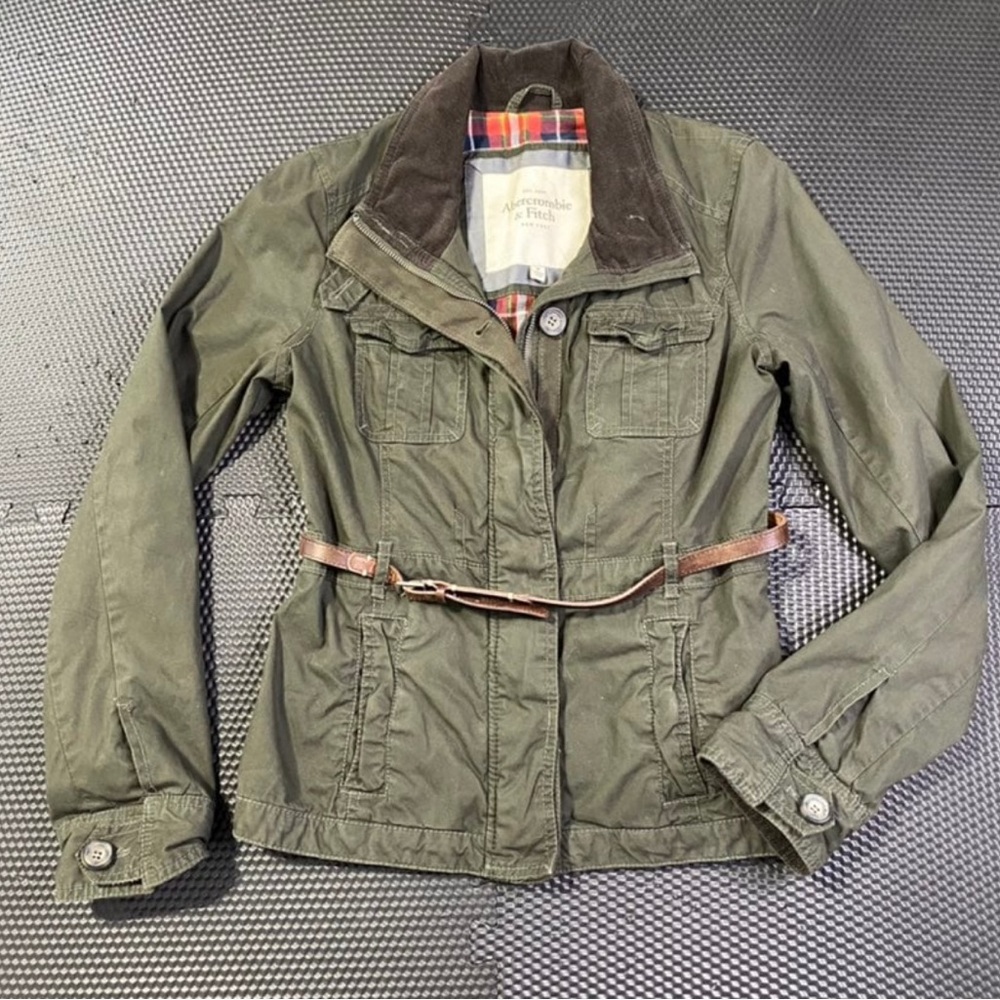 Abercrombie Fitch Olive Belted Military Jacket  Womens Medium  Green